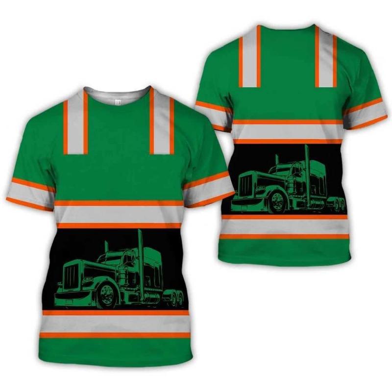 New Work Trucker Safety Uniform 3D Print T-shirts Men's Short Sleeve T Shirt Oversized Streetwear Harajuku Tees Top Kid Clothing