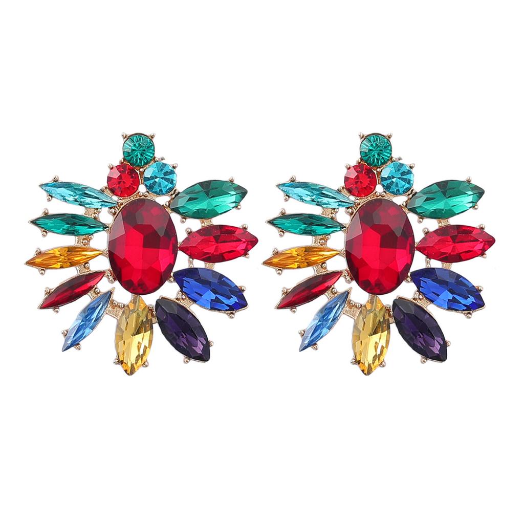 Новая модная серия с цветными бриллиантами, геометрические стеклянные серьги с бриллиантами и цветами, женские серьги-гвоздики в европейском и американском стиле