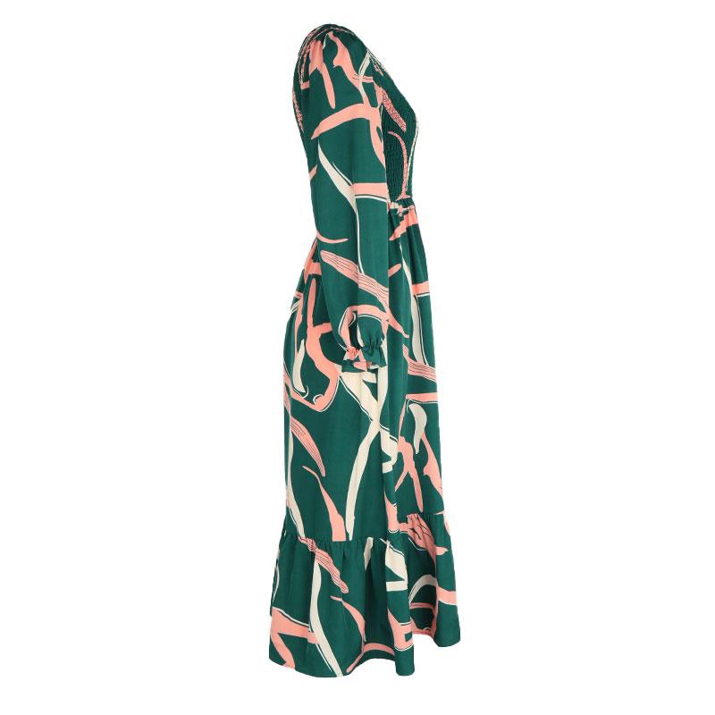 Осень-зима женское элегантное шифоновое платье трапециевидной формы длиной до колена с высокой талией и длинным рукавом с принтом