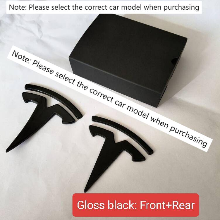 ABS Coverable Front Logo Rear Logo Steering Wheel Badge for Tesla Model 3 Y Carbon Fiber Label Car Accessories Personalization