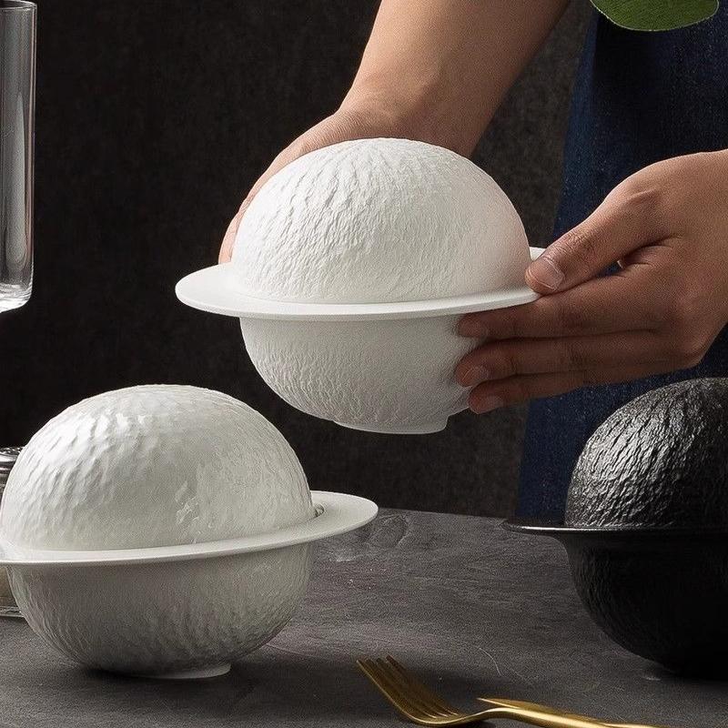 BEPAN 1PC Creative Spherical Bowl Ceramic Tableware Planet Bowl Dry Plate Rock Texture Art Design Dinnerware Hotel Restaurant