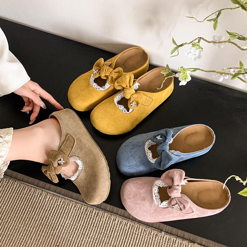 Retro Bow Bag Head Half Slippers Spring and Summer New French Lazy One Pedal Casual Girls Outer Slippers