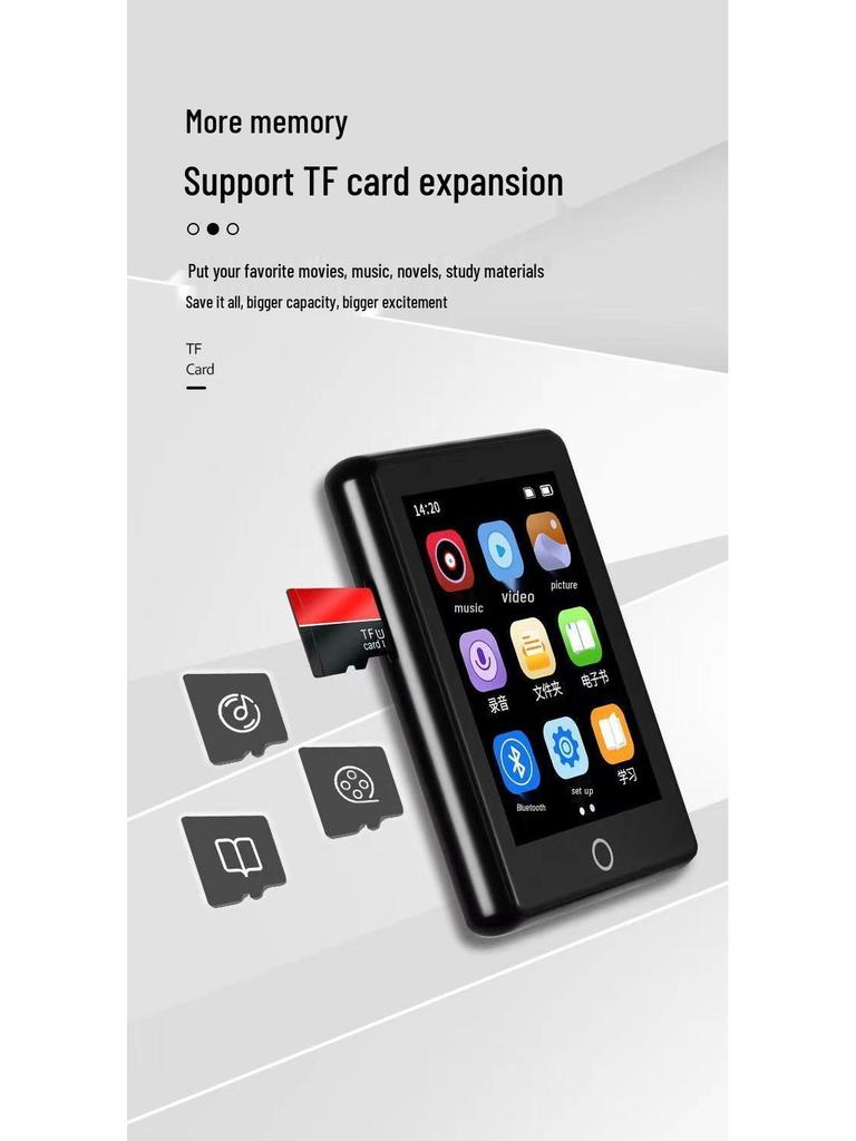 Touchscreen MP4/MP3 Player with Bluetooth, English Interface, MP5 Student Version for Reading Novels.