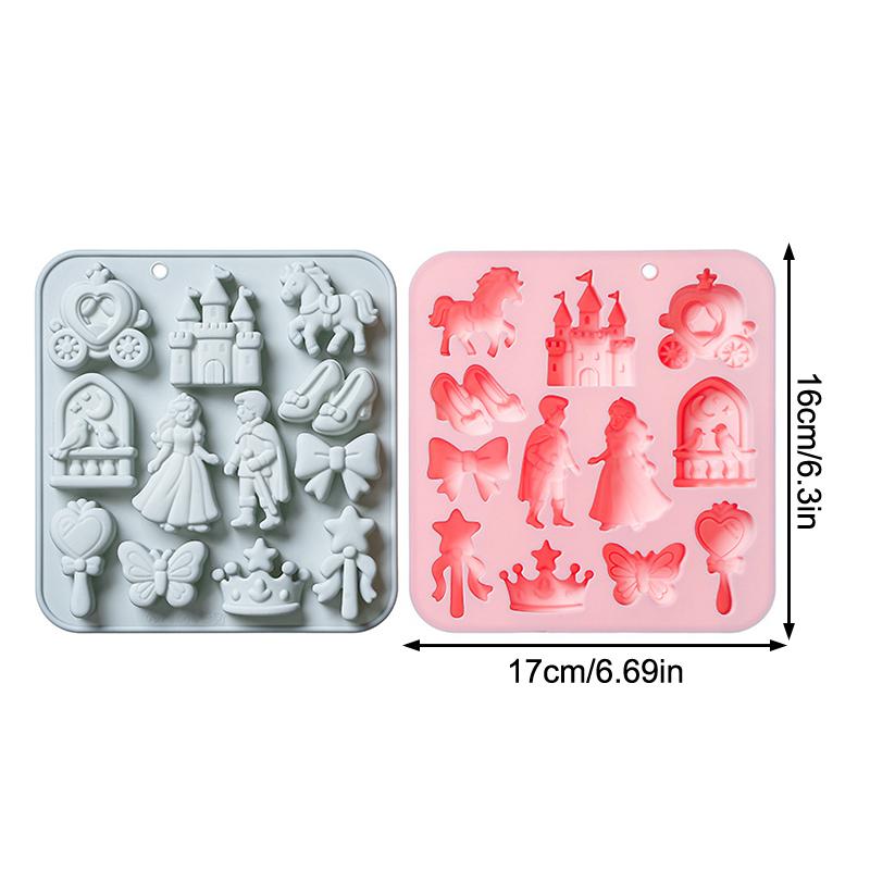 12 Cavity Silicone Mold for Cake Decoration 3D Prince Princess Castle Horse Fondant Candy Chocolate Mould for Baking