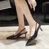 Острый носок Сексуальные туфли на среднем каблуке Вечерние лакированные босоножки Женские гладиаторские сандалии Дизайнерские летние брендовые туфли-лодочки Slingback Платье Тапочки