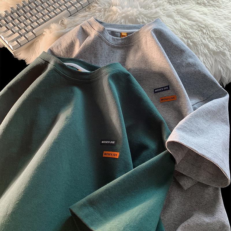 Мужская футболка оверсайз в американском ретро-стиле с маленьким воротником - модный летний хлопковый стиль