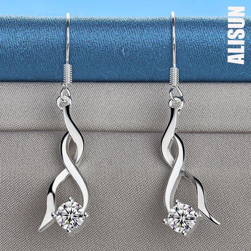 925 Sterling Silver AAA Zircon Pendant Piercing Earrings Fashionable Wedding Jewelry