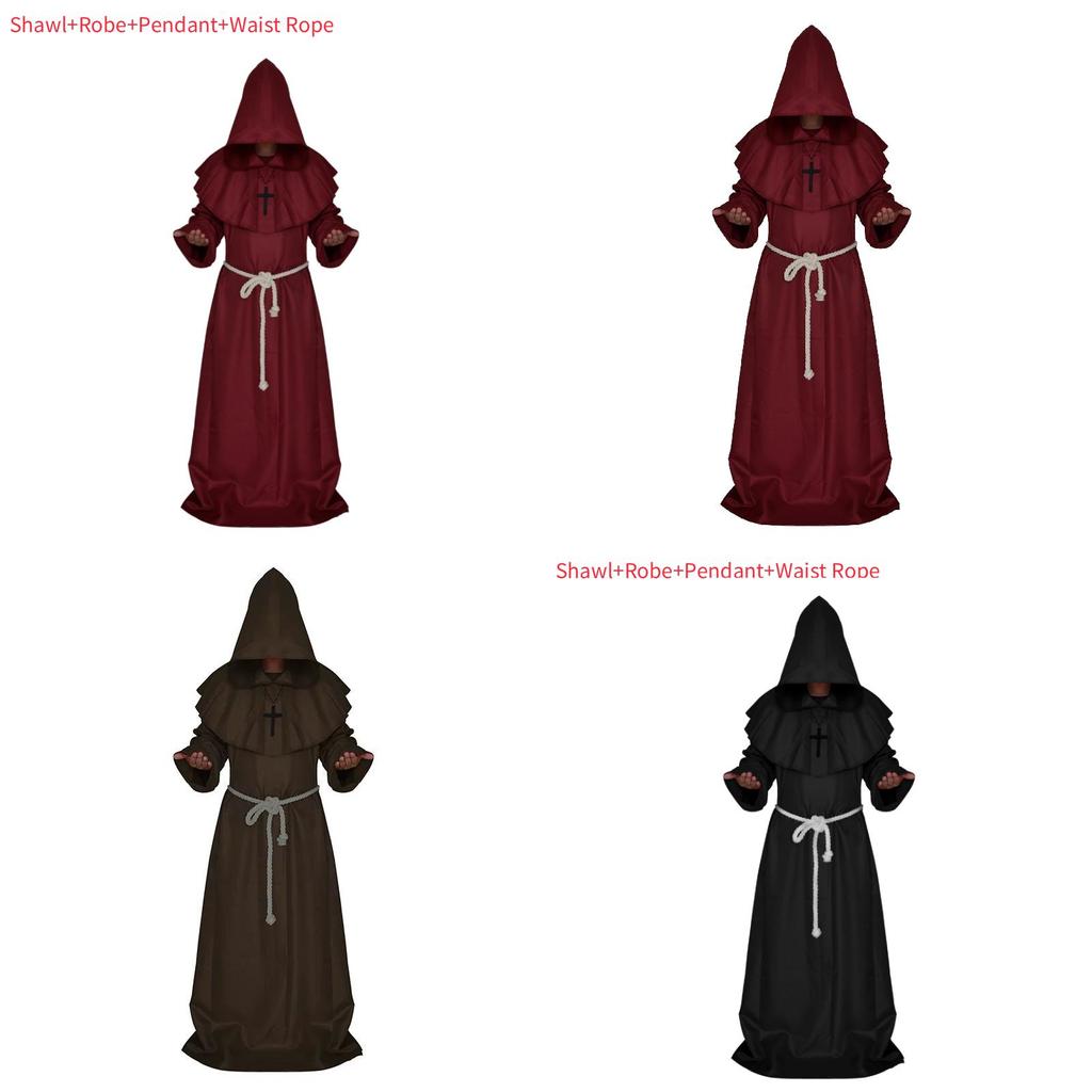 Средневековый Костюм Монаха Волшебника Жреца Комплект с Мантией и Шалью Для Косплей Мероприятий и Хэллоуина
