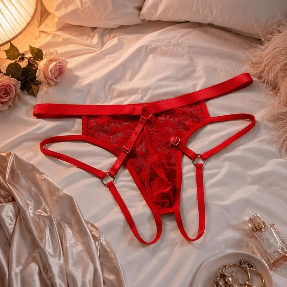 Low Waist Men Underwear Transparent Mesh T-back Briefs Simple Panties Valentine's Day