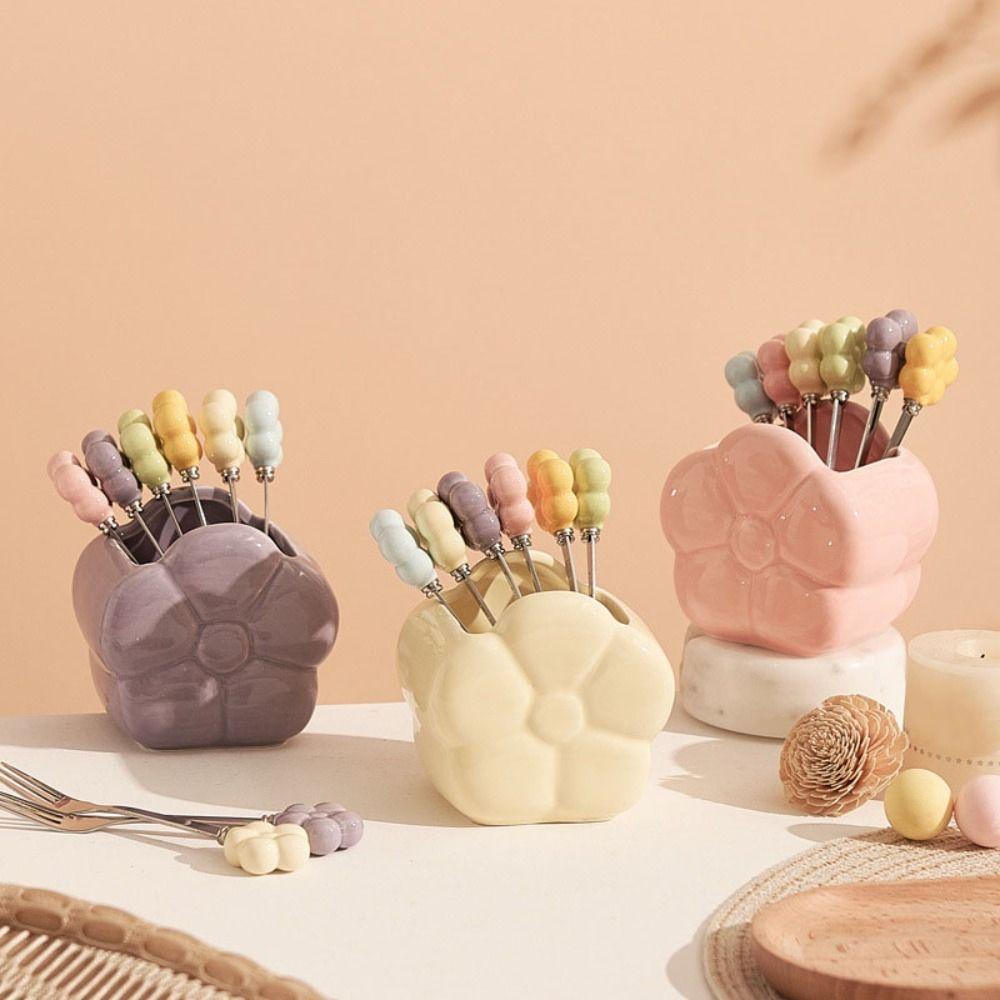 Cartoon Ceramic Fruit Forks Receipt Jar Multi-functional Fruit Stick Set Home Decoration