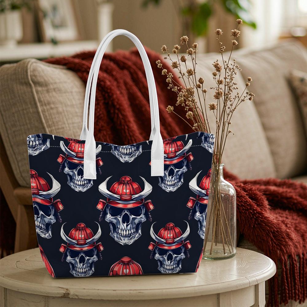 Samurai Skull Printed Tote Bag Casual Lightweight Fashion Shoulder Bag for Daily Use