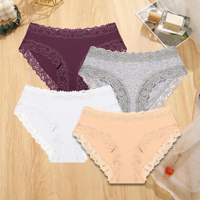 4 шт./компл. женские хлопковые трусики 5 цветов S-XL трусы сексуальные кружевные цветочные трусы женские удобные эластичные нижнее белье