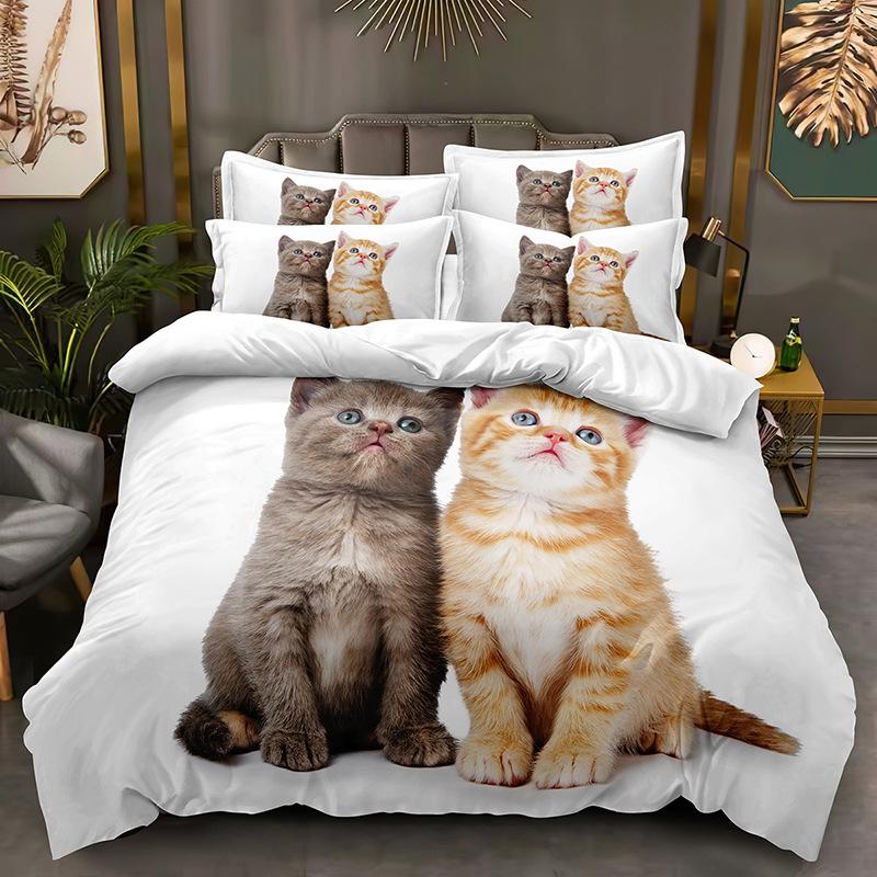 Комплект постельного белья с 3D-принтом животных, пододеяльник на пуху кошки или собаки, 2/3 предмета, пододеяльник для детей и взрослых, роскошное мягкое покрывало