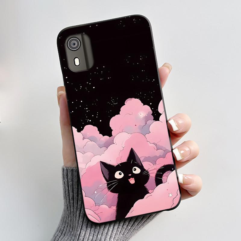 Чехол для телефона Nokia C02 Милый Забавный Любовь Кролик Животное Черный Матовый Мягкий ТПУ Защитная Задняя Крышка для Чехла Nokia C2 2-го Поколения