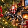 Exquisite Holiday Hanging Embellishment Santa Claus Dragon Rider Christmas Ornament, 2D Acrylic Red Decorative Pendant for Party with Flying