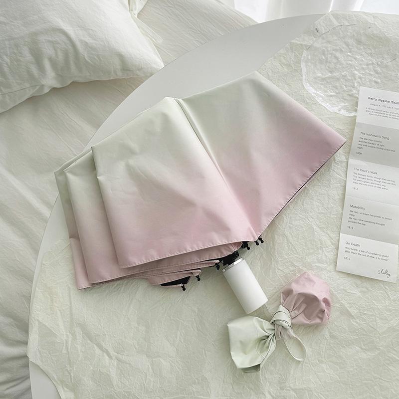 Sea Salt Blue Gradient Umbrella, Dual-Use Triple Fold Black Rubber Umbrellas, Parasol Umbrella Automatic/Manual Uv Umbrella Gift