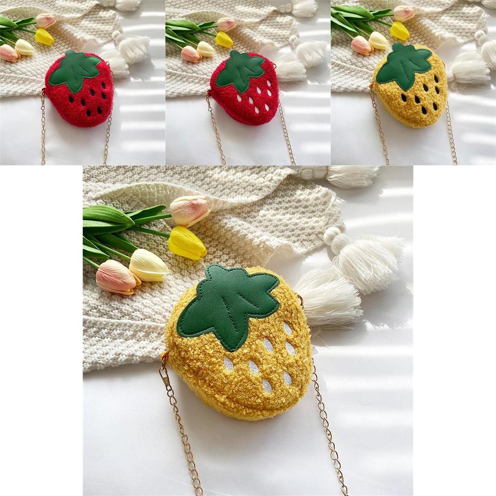 Adorable Girls Plush Strawberry Chain Shoulder Bag 2023 New Korean Style Princess Accessory Coin Purse