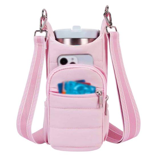 Quilted Crossbody Water Bottle Bag with Pockets Women Kettle Bag Soft Padded Sling Bag for Outdoor Camping Sports Travel