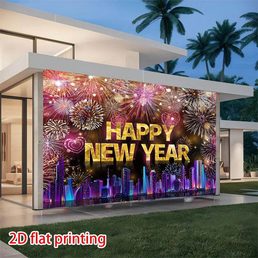 VIKAMA Новогодний гобелен Ослепительный фейерверк Вид ночного города Фон для гостиной Украшение для новогодней вечеринки