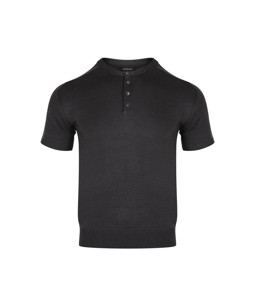 NINEZ Henley Neck Short Sleeve Muscle Knit (Charcoal)