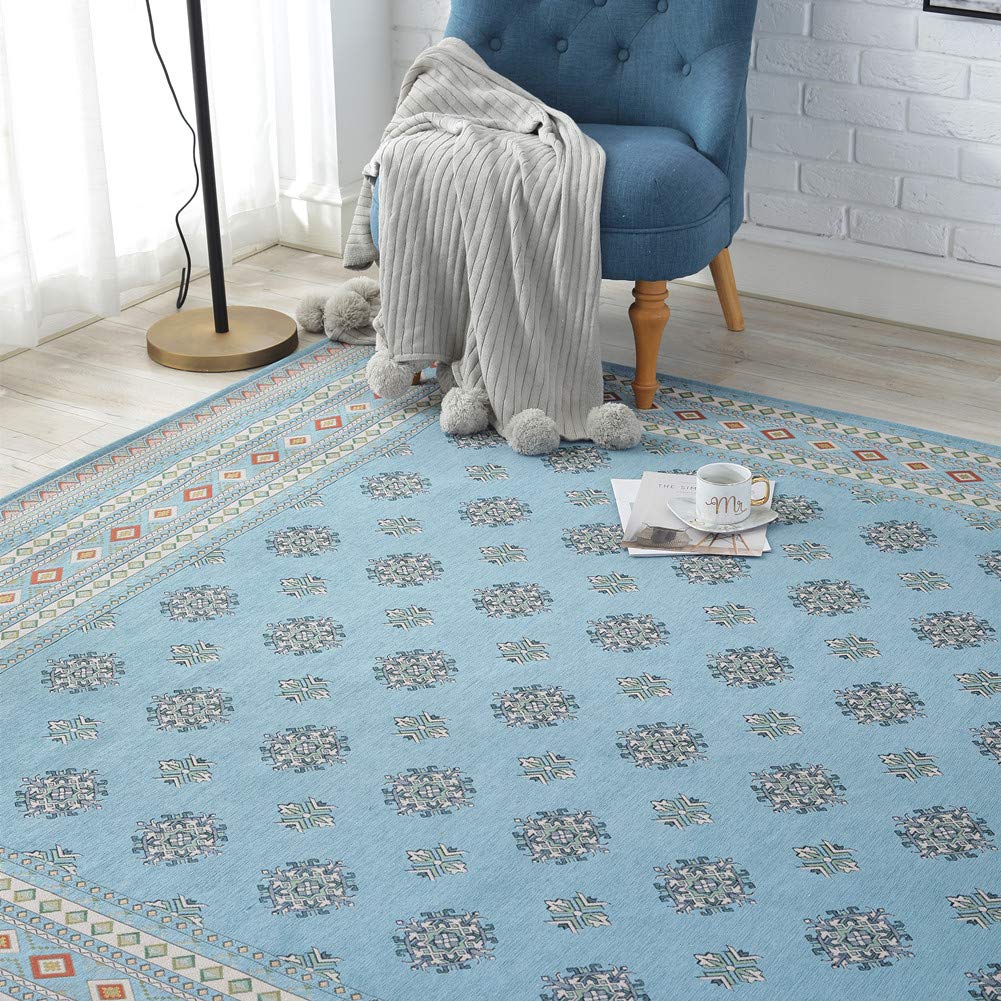INSIMAN Washable Nordic Style Rug 200 X Stylish Gabbeh Gobelin Suitable for All Compatible with Underfloor and Easy To Clean Modern Blue - 250cm,