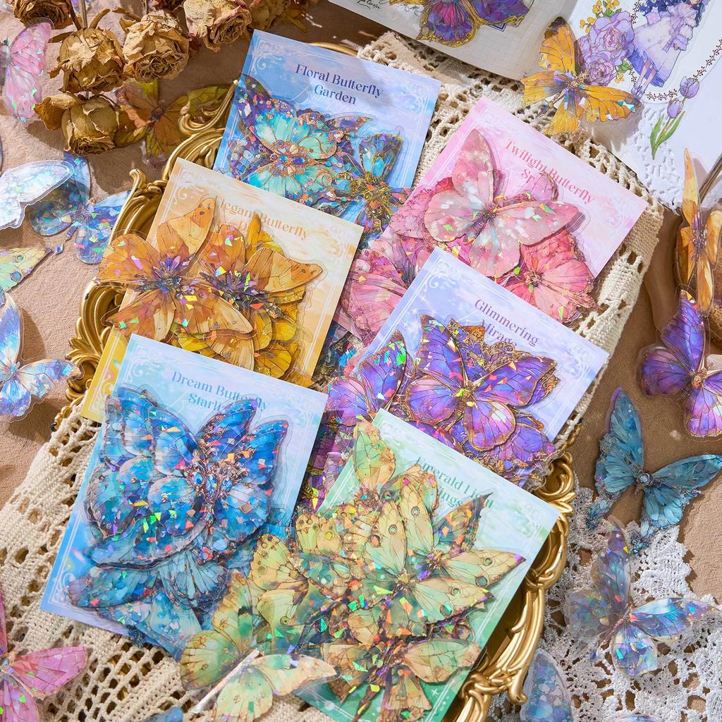 20 pcs INS Laser Butterfly Stickers Adhesive Diy Stick Labels handmade Diary Scrapbooking accessories Junk Journal Supplies
