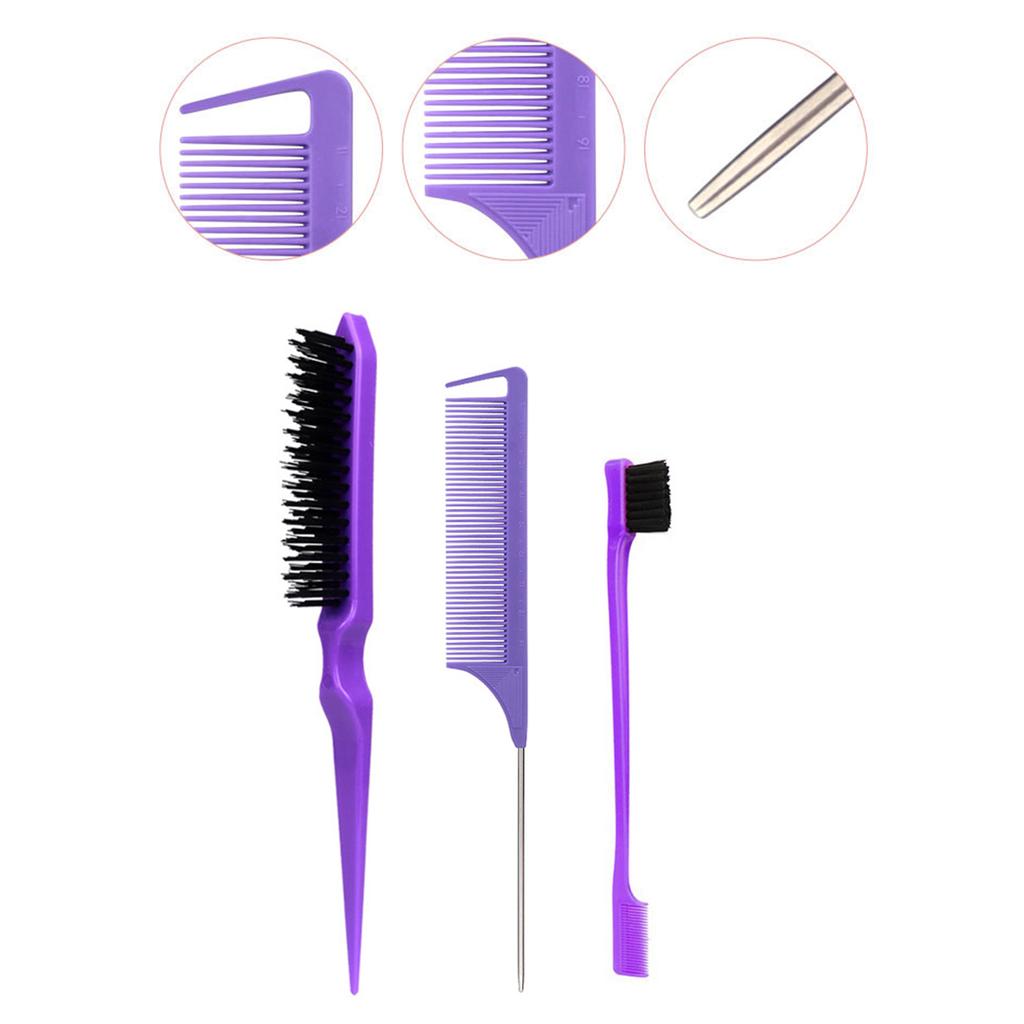 3Pieces Hair Styling Comb Set Teasing Hair Brush Rat Tail Comb Edge Brush for Edge Back Brushing Combing Slicking Hair