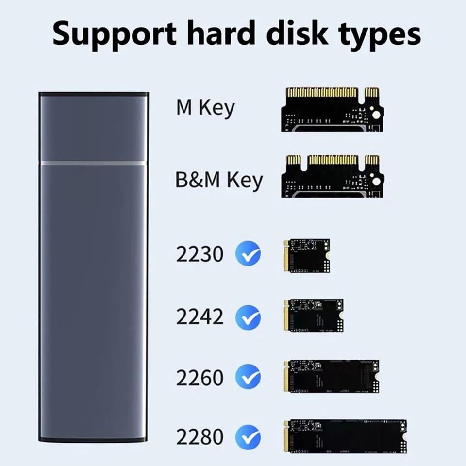 Корпус M.2 SATA NVMe, алюминиевый, внешний жесткий диск, SSD, чехол USB C 3.1 Gen2, 10 Гбит/с на NVMe SATA NGFF PCIe, внешний корпус для ноутбука