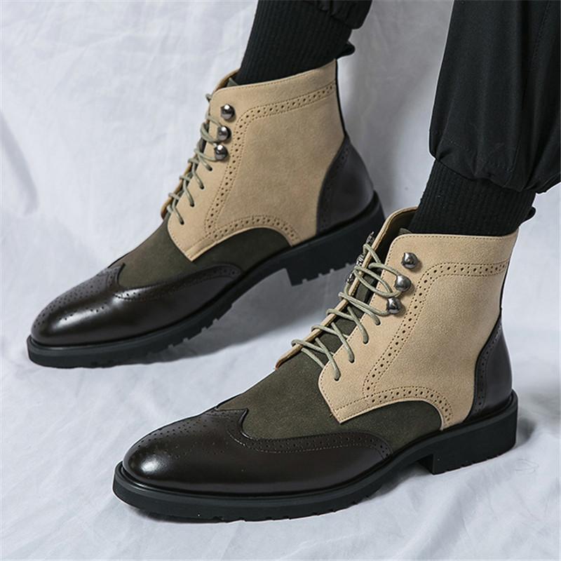 Мода Зимняя Мода Мужские Остроносые Комбинированные Цвета Пэчворк Броги Ботильоны Мужская Повседневная Роскошь Бренд Высокие Ботинки Zapatos Hombre