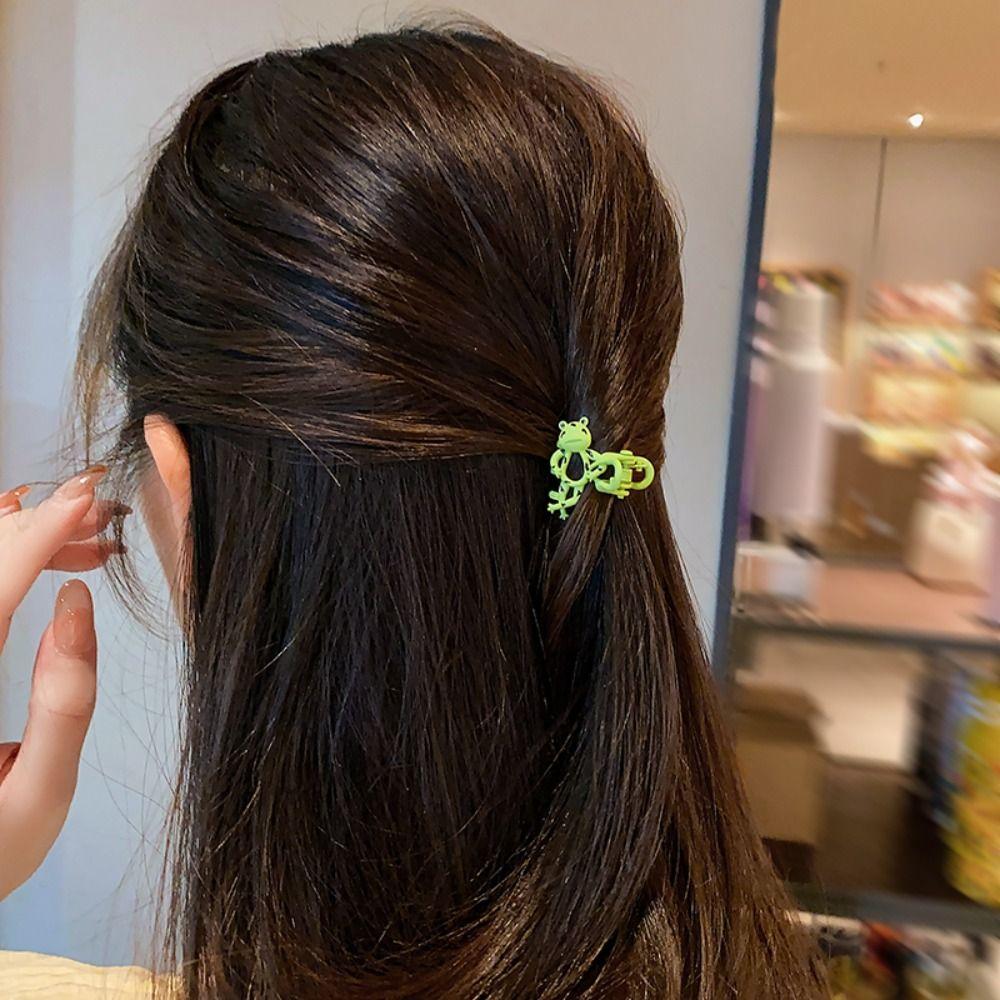 Hollow Frog Claw Clips Animal Metal Hair Clip Lovely Green Frog Hair claw  Girls