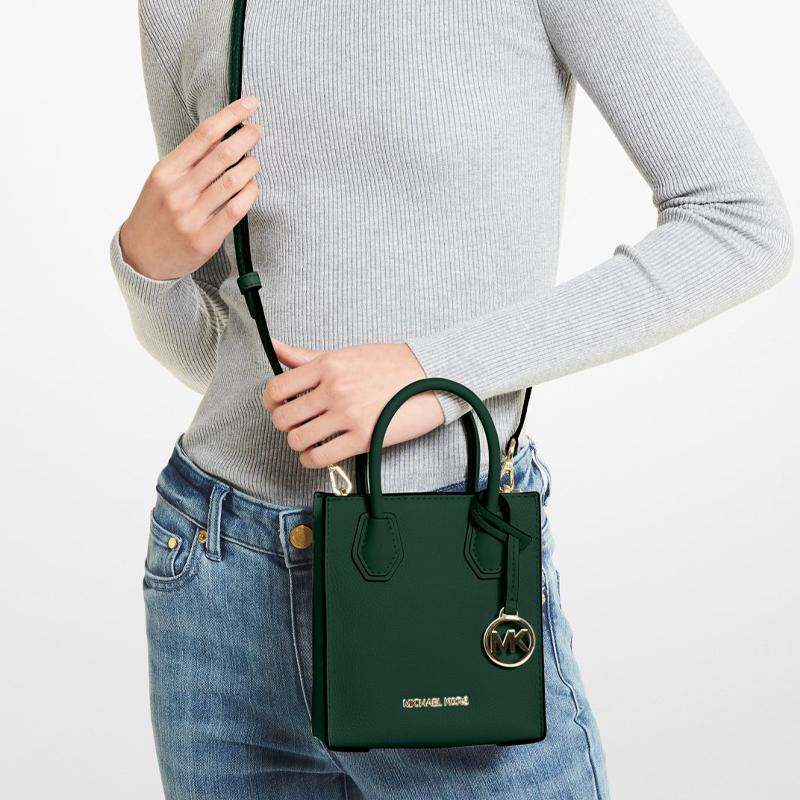 Michael Kors MK Mercer Однотонная Кожаная Сумка-Гармошка в Французском Стиле для Поездок Женские Сумки Темно-Зеленая 35S1GM9T0L-305