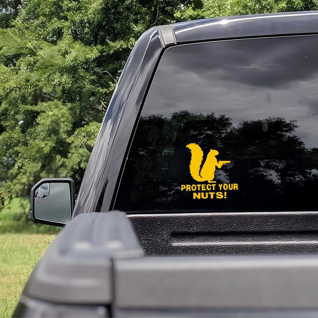 Fonney Protect Your Nuts Sticker, Protect Your Nuts Squirrel Bumper Sticker | Funny Die