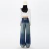 American retro gradual change washed wide leg jeans women loose autumn trend versatile floor pants women