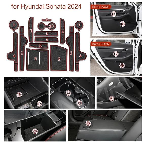 Для Hyundai Sonata 2024 Противоскользящий коврик в нишу двери, накладка в паз двери, подстаканник, аксессуары для интерьера, резиновая подставка 15 шт./комплект
