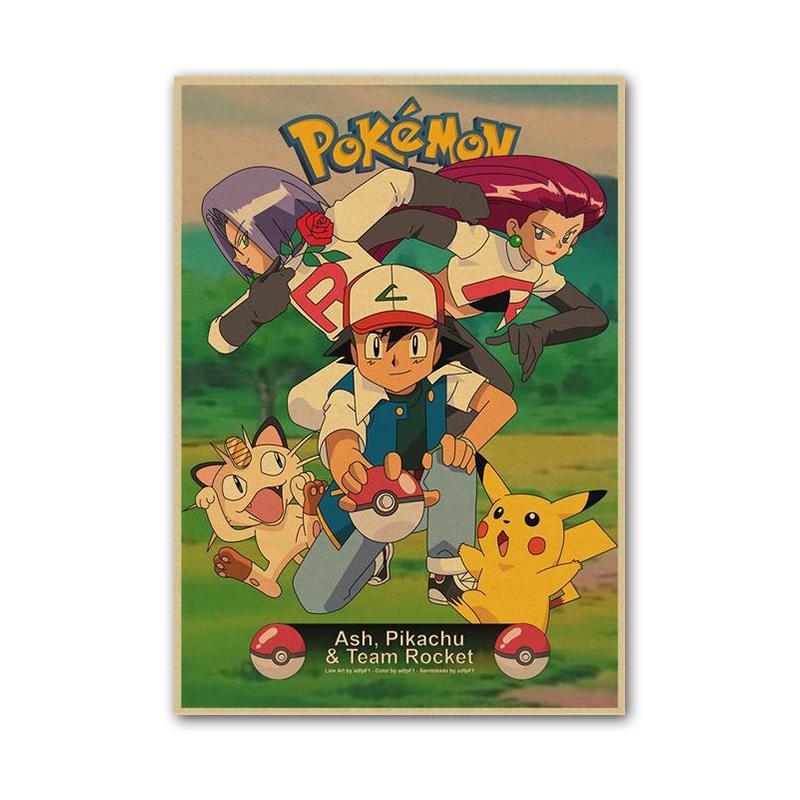 Vintage Pokemon Pikachu Squirtle Bulbasaur Poster Print Anime Canvas Painting Mural Children Bedroom Home Wall Art Decoration