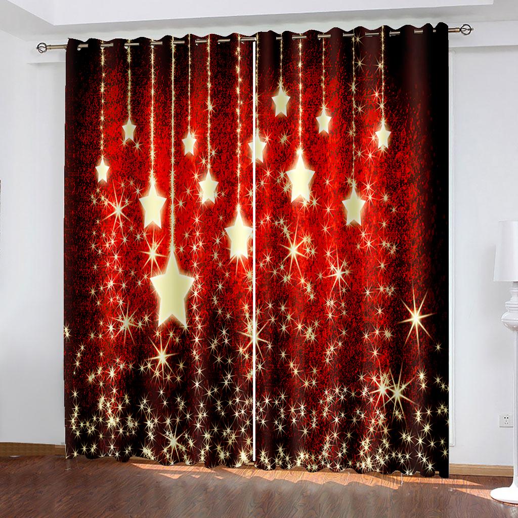Christmas Decoration Golden Bell Polyester Window Curtains Luxury Curtains for Living Room Drape All for Kitchen and Home