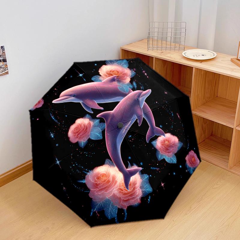 1 шт. Автоматический складной зонт - Узор Морские животные, Портативный и складной дизайн с 8 спицами, Рождественские и Новогодние подарки