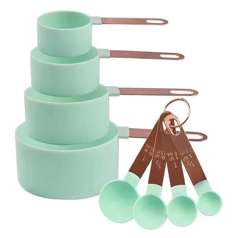 Measuring Spoons Set with Scale 8pcs Sugar Scoop Baking Flour Measuring Cups Stainless Steel Handle Kitchen Measuring Tools