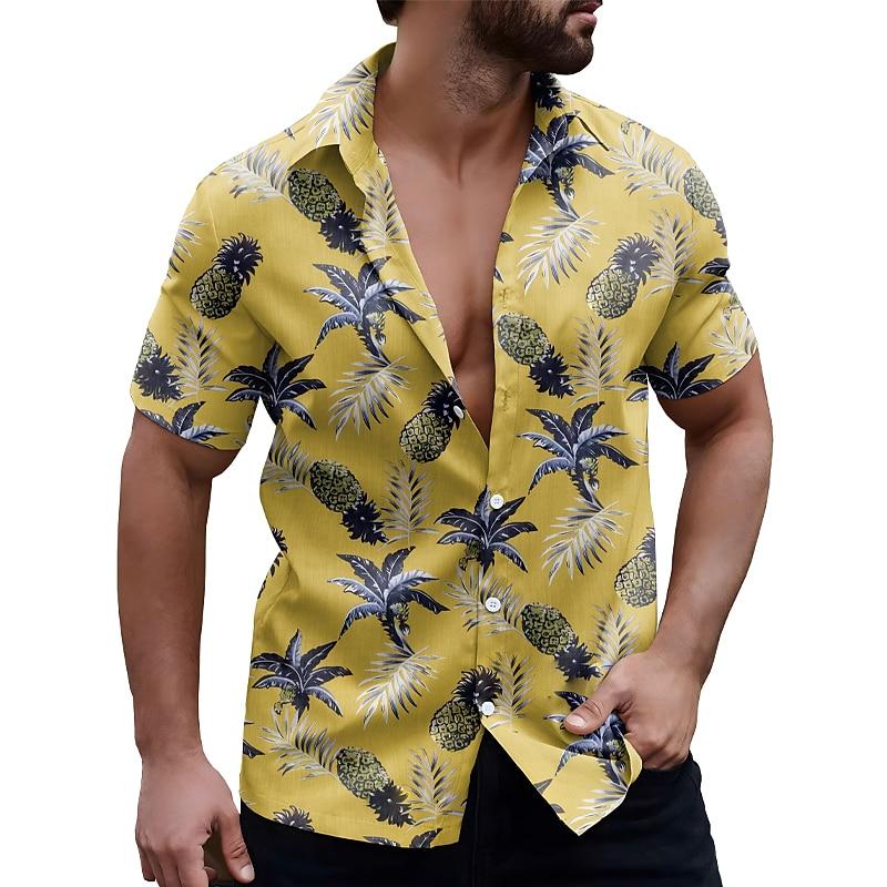 Men's 3D Pineapple Printed Shirt Button Up Shirt Casual Shirt Summer Shirt Short Sleeved Daily Vacation Clothing