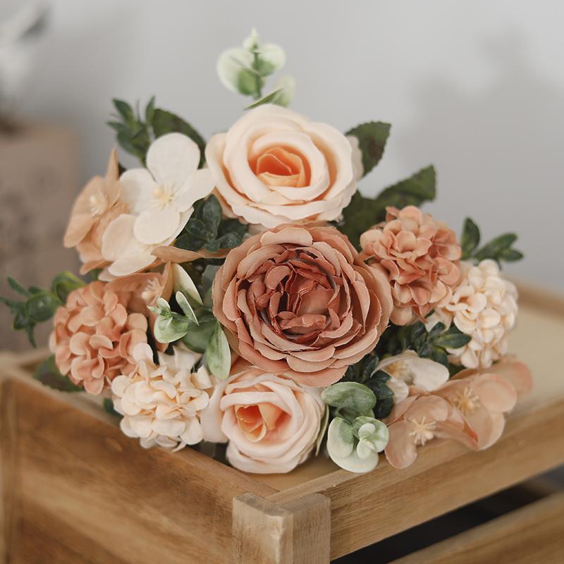 Artificial Flowers Decor 7 Heads Silk Peony Rose Hydrangea Bouquet Home Christmas Party Decorations Wedding Bride Fake Flowers