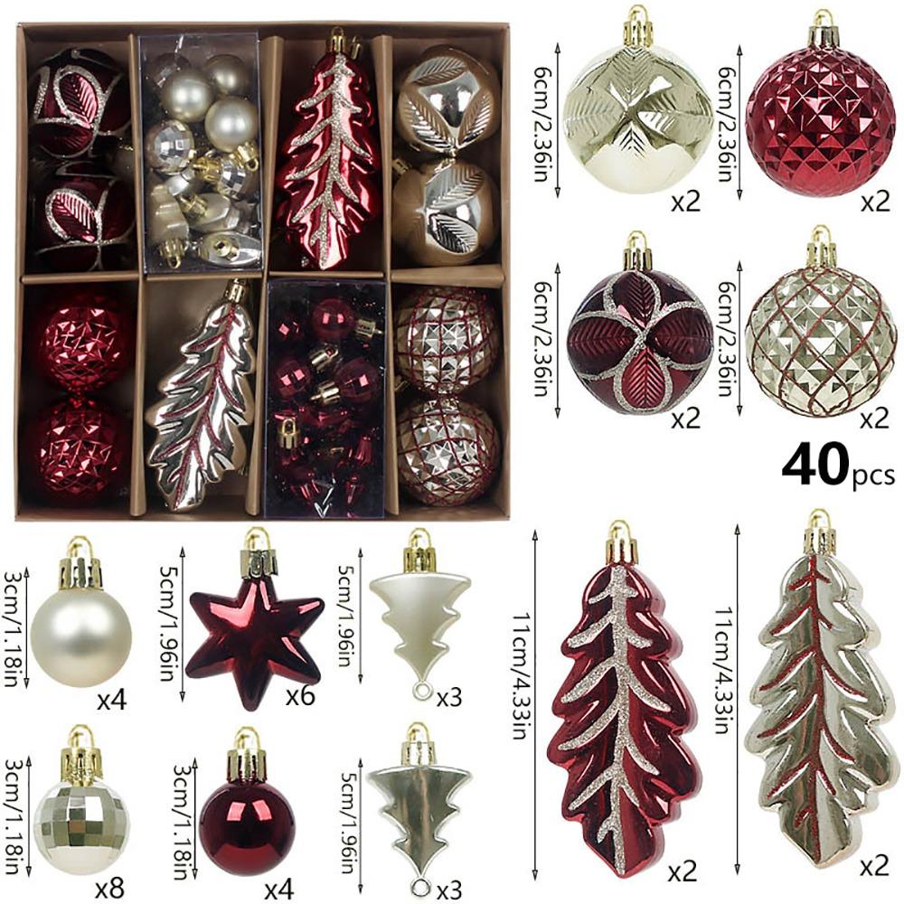 40PCS Assorted Pattern Christmas Ball Set Mixed Size Assorted Christmas Balls  Gift