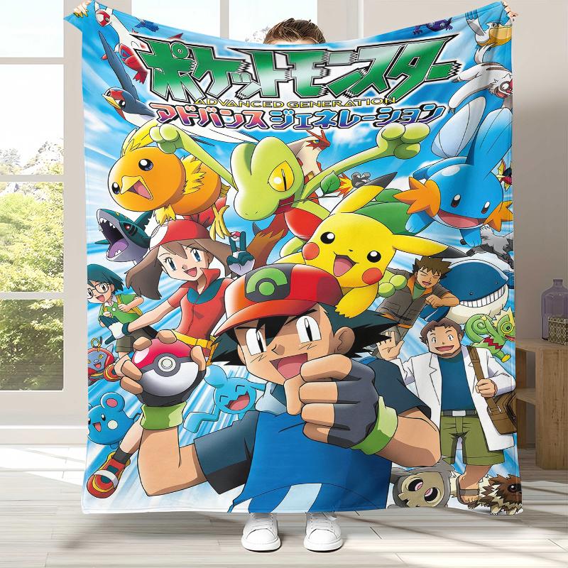 Kawaii Pokemon Pikachu Cartoon Flannel Blanket,Ultra Soft Warm Plush Throw for Home Bedroom Bed Sofa Cover Office Camping gift