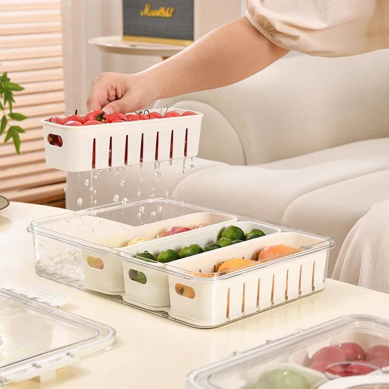 Portable Snackle Box Fruit Storage Containers for Fridge Divided Serving Tray with Lid & Handle for Travel Picnic Candy Party