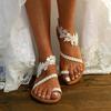 Women Sandals Plus Size 35-43 Shoes for Women Summer Women Lace Flower Beach Flat Roman Flip Flop Casual Fashion White Sandals