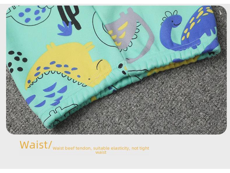 Детский термопижамный комплект: Унисекс, круглый вырез, плюс бархат, утолщенный, для осени и зимы.