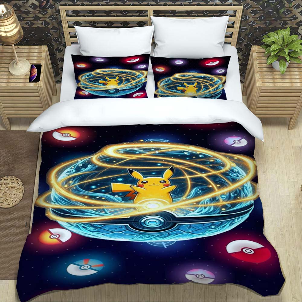2026 New Arrival: 3-Piece Pokémon Pikachu Print Bedding Set (Includes Personalized Name Service) — Single/Double Pillowcases