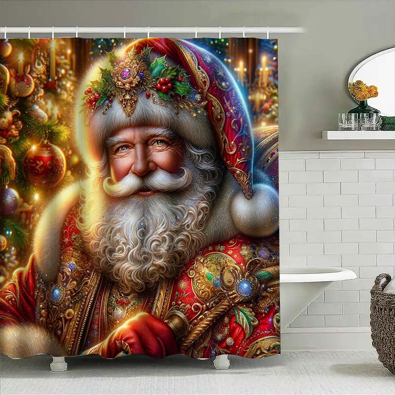 Королевская шторка для душа с Санта-Клаусом, скипетром и сверкающей рождественской елкой, Роскошный красный и золотой праздничный декор для ванной комнаты