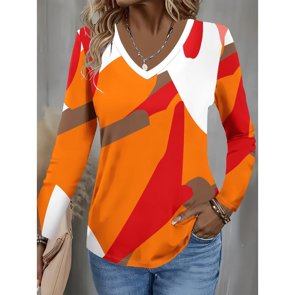 Summer New Fashion Women's Casual Long-sleeved Printed T-shirt