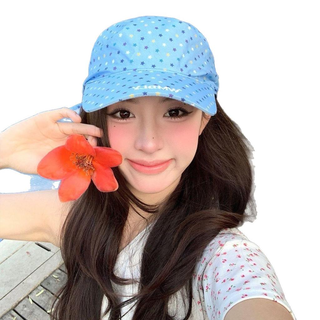Cute Star Strap Headscarf Hat Children Summer Thin Korean Big Head Circumference Showing Face Small Sunshade Sun Protection Cap