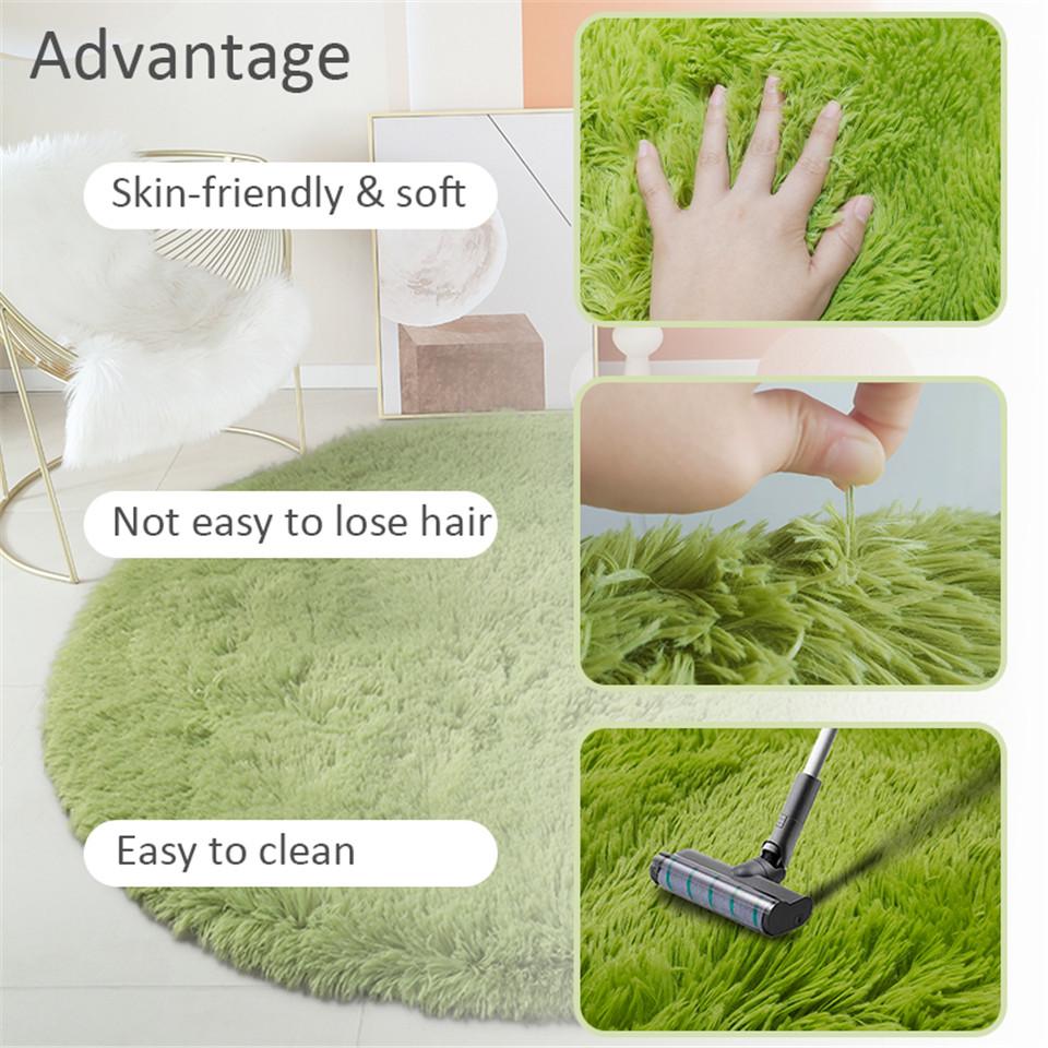Green Round Shaggy Rug Soft Fluffy Long Hair Floor Mat For Living Room Sofa Chair Bathroom Kids Room Decoration